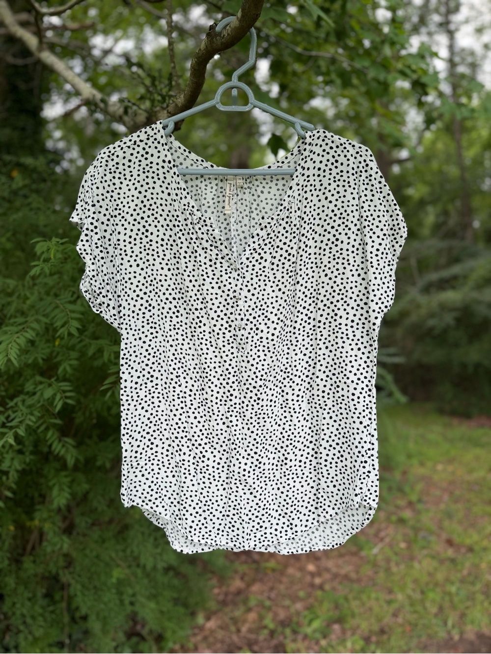 Polka Dot V-Neck Flutter Sleeve Blouse - White/Black